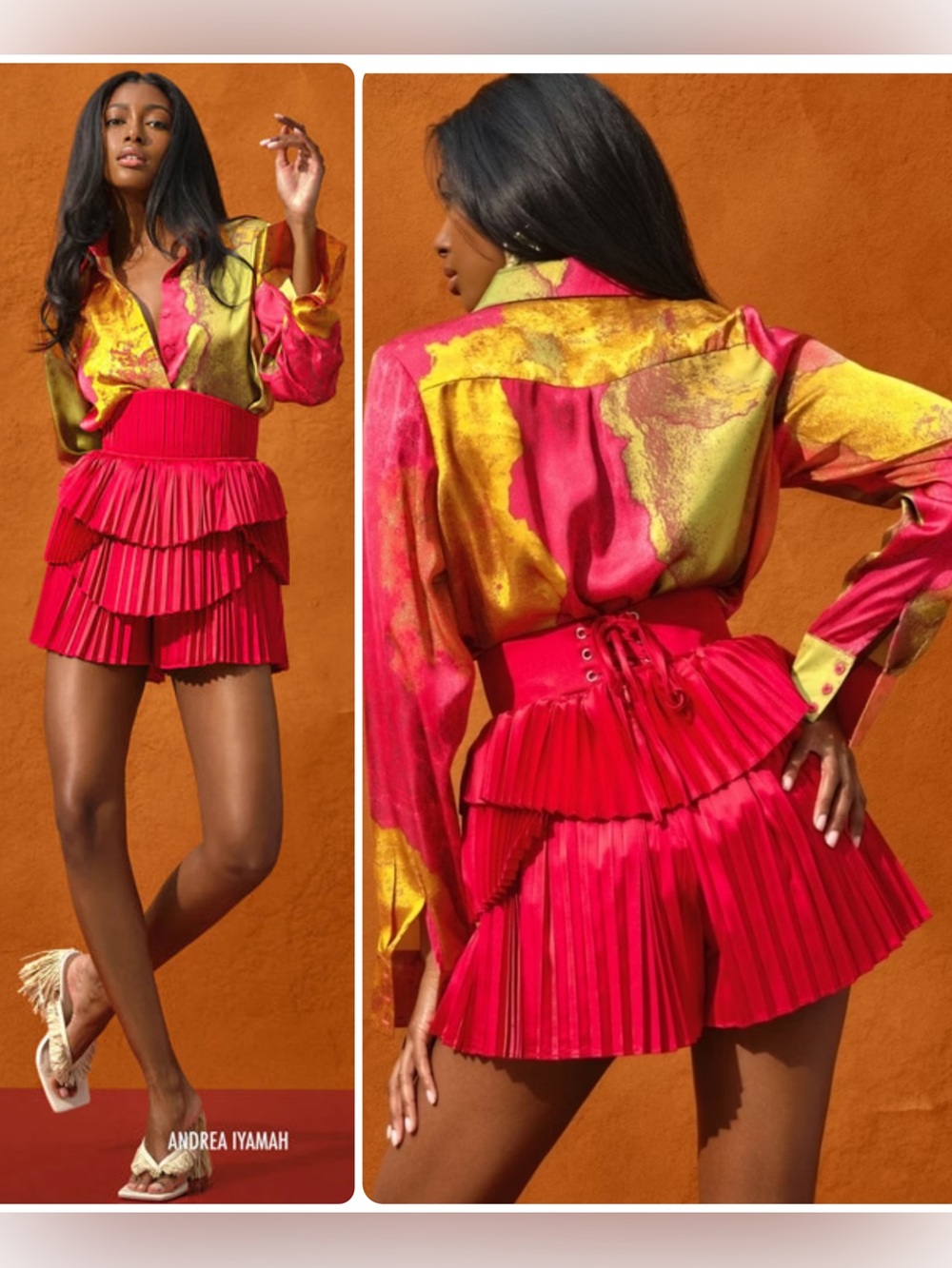 Andrea Iyamah Hibi Ruby Corset-Back Tiered Pleated Skirt/Shorts Skort NWT $295